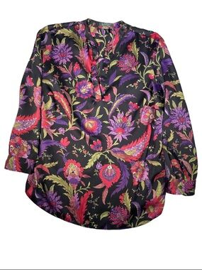 Lauren Ralph Lauren Women’s 2XL Floral Paisley Print Pullover V-Neck Blouse